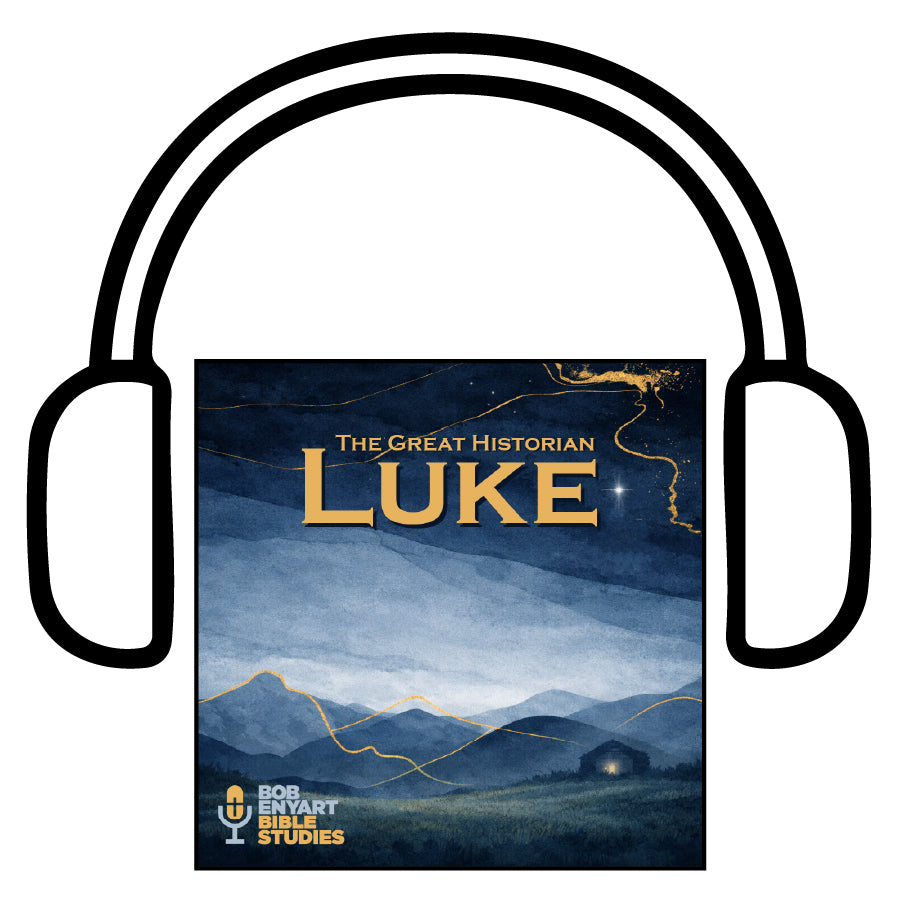 Audiobook of Luke by Bob Enyart Bible Studies, featuring a watercolor-style cover image of a landscape at night.