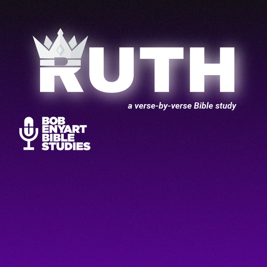 Ruth audiobook by Bob Enyart Bible Studies, white text with crown logo on purple gradient background