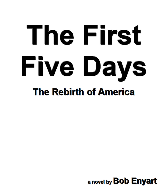 Ebook cover with bold black text "The First Five Days" and subtitle "The Rebirth of America" by Bob Enyart, minimalist white background, centered title layout