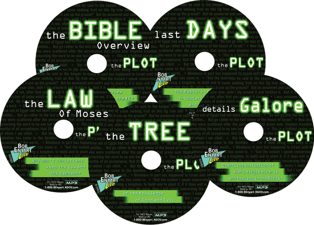 Audio CD disc set by Bob Enyart Live, featuring bible studies, with green and black text on a black background.
