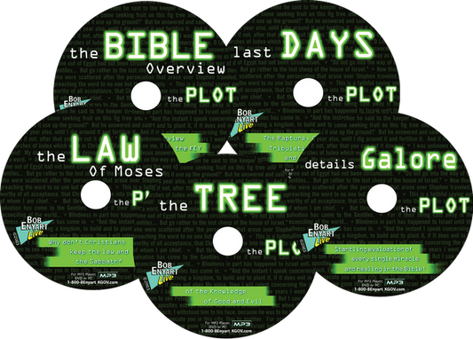Audio CD disc set by Bob Enyart Live, featuring bible studies, with green and black text on a black background.
